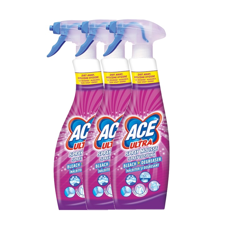 Inalbitor si degresant Ace Ultra spray cu spuma Fresh, 3 x 700 ml - eMAG.ro