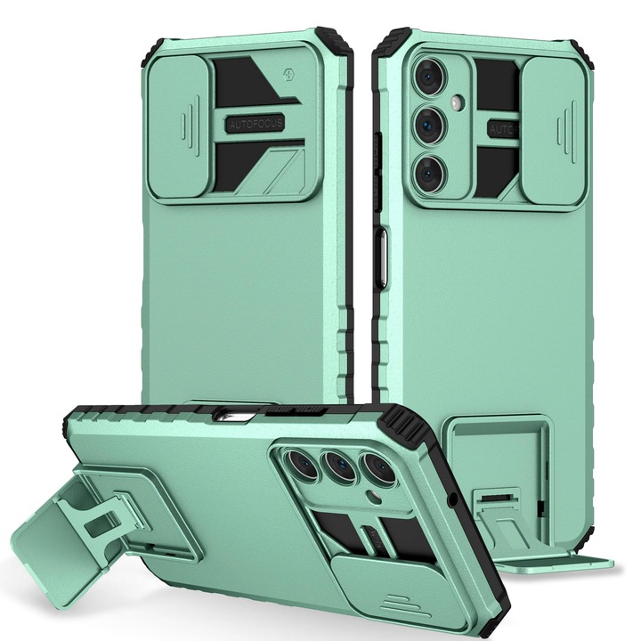 Husa telefon, pentru Samsung Galaxy A25 5G Fereastra glisanta, suport inovator, Verde deschis