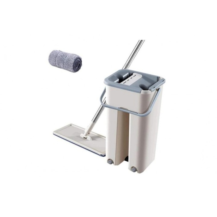 Galeata cu mop, laveta de mop cu microfibre, alb/gri cu 2 rezerve