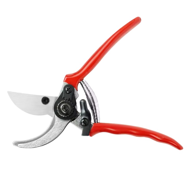 Foarfeca de gradina, Pentru arbusti, Lame din otel, Maner de plastic, Rosu