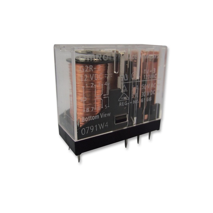 Elektromágneses relé 12VDC 5A DPDT THT G2R-2-12VDC