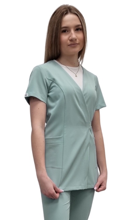 M&C медицински халат, полиестер/вискоза/еластан, 2 джоба, ментово зелен, XL