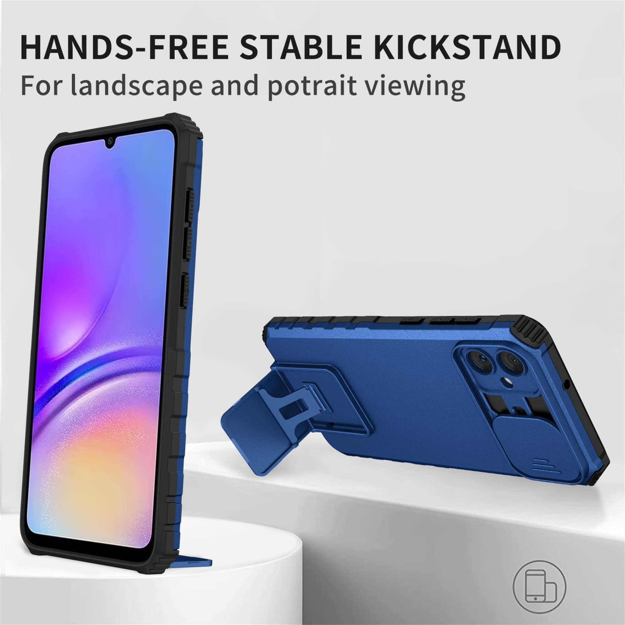 Husa telefon, pentru Samsung Galaxy A05 4G Fereastra glisanta, suport inovator, Albastru mat