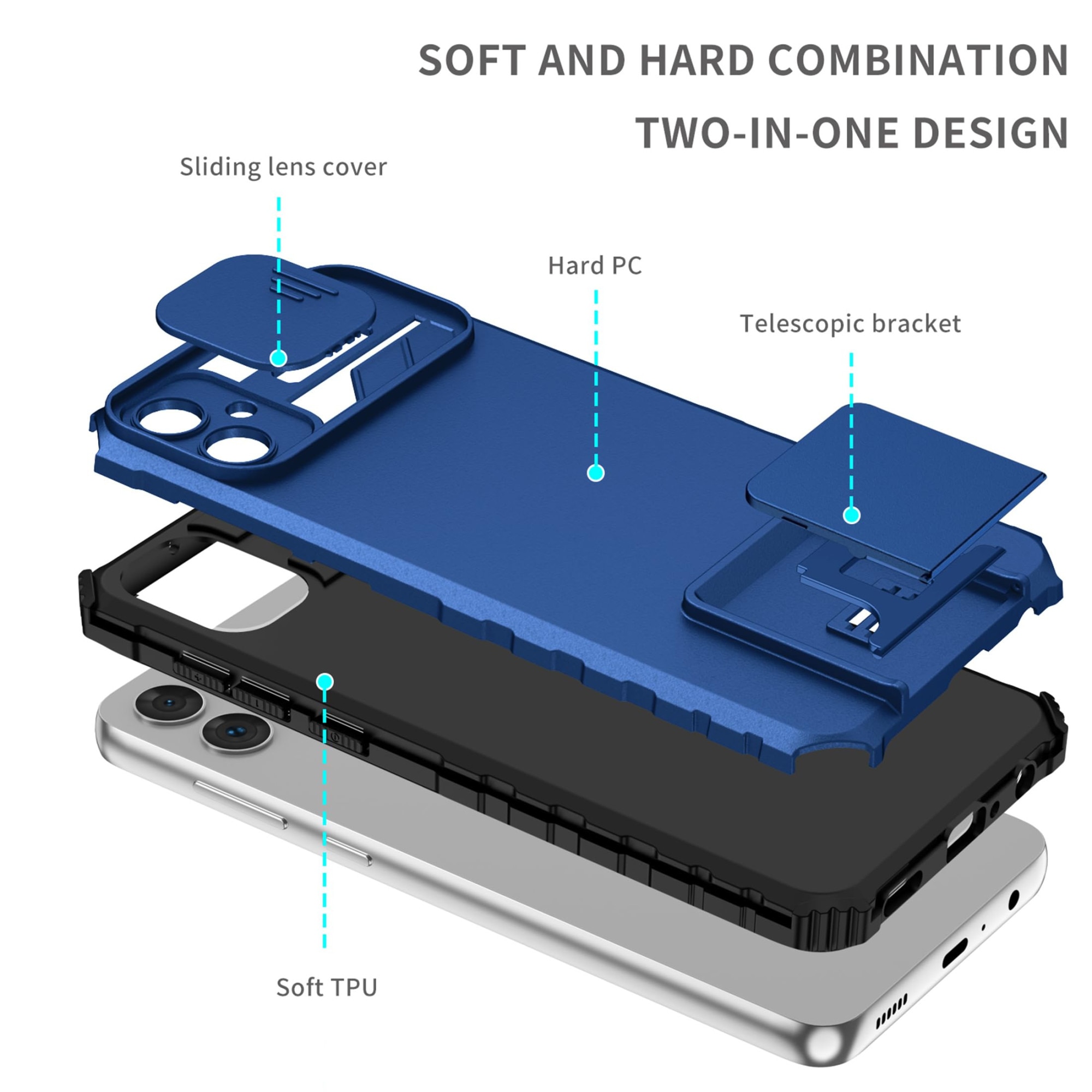 Husa telefon, pentru Samsung Galaxy A05 4G Fereastra glisanta, suport inovator, Albastru mat