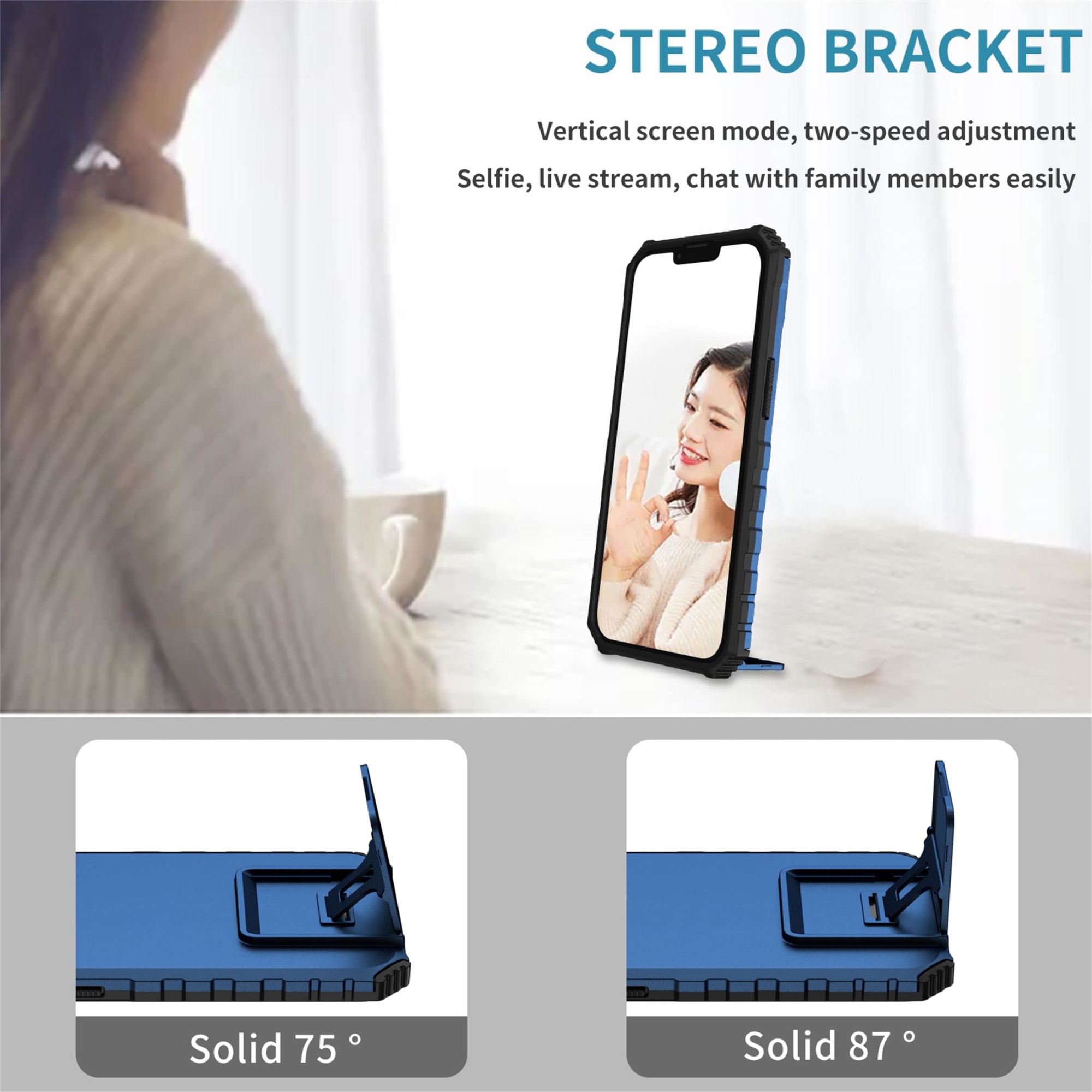 Husa telefon, pentru Samsung Galaxy A05 4G Fereastra glisanta, suport inovator, Albastru mat