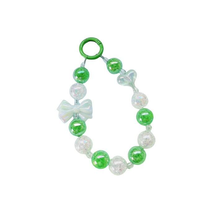 Pandantiv handmade cu margele si fundita, verde 14cm，Poate fi folosit ca pandantiv pentru telefon mobil, pandantiv pentru geanta si pandantiv pentru chei