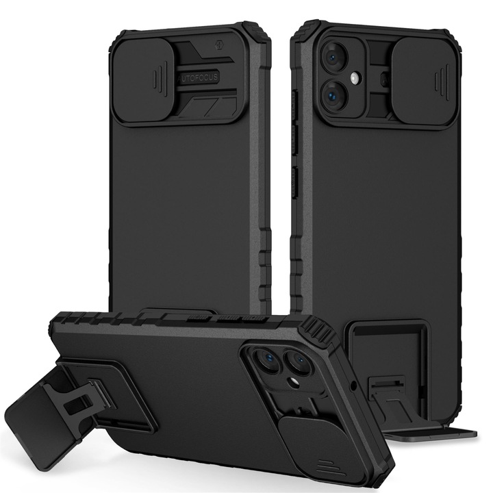 Husa telefon, pentru Samsung Galaxy A05 4G Fereastra glisanta, suport inovator, Negru mat