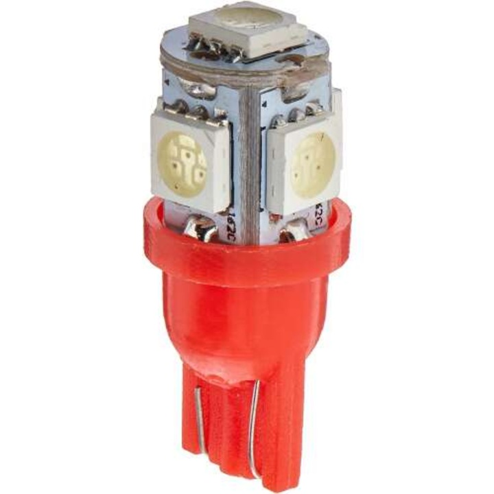 Autós led, T10 5 smd 5050 led, piros, műszerfal, W5W