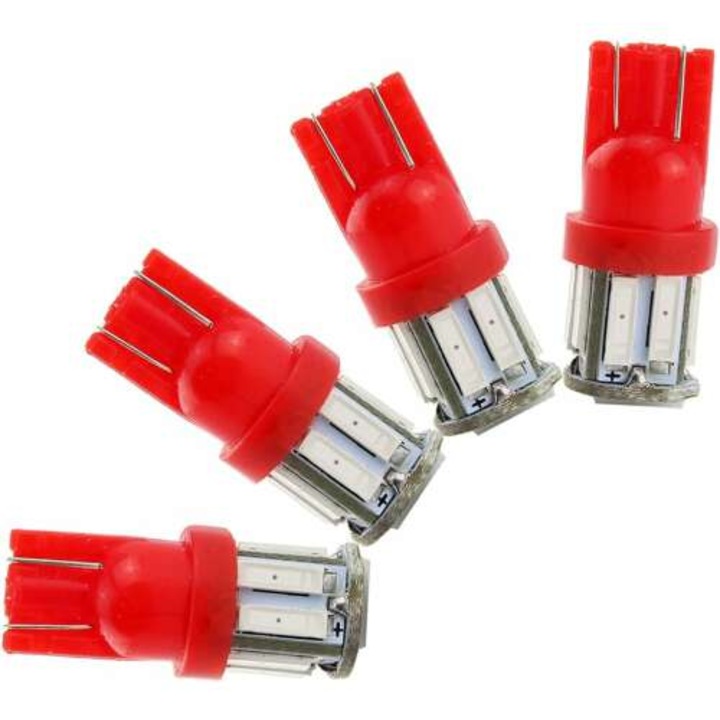 Autós led, T10 10 smd 7014 led, piros, műszerfal led, W5W