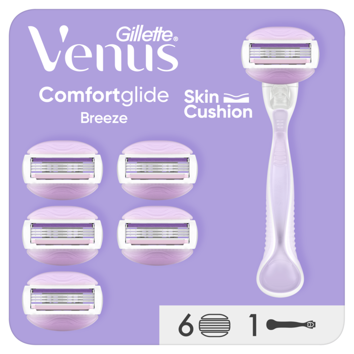 Дамска самобръсначка Gillette Venus Comfortglide Breeze, Дръжка с включени 6 резервни ножчета