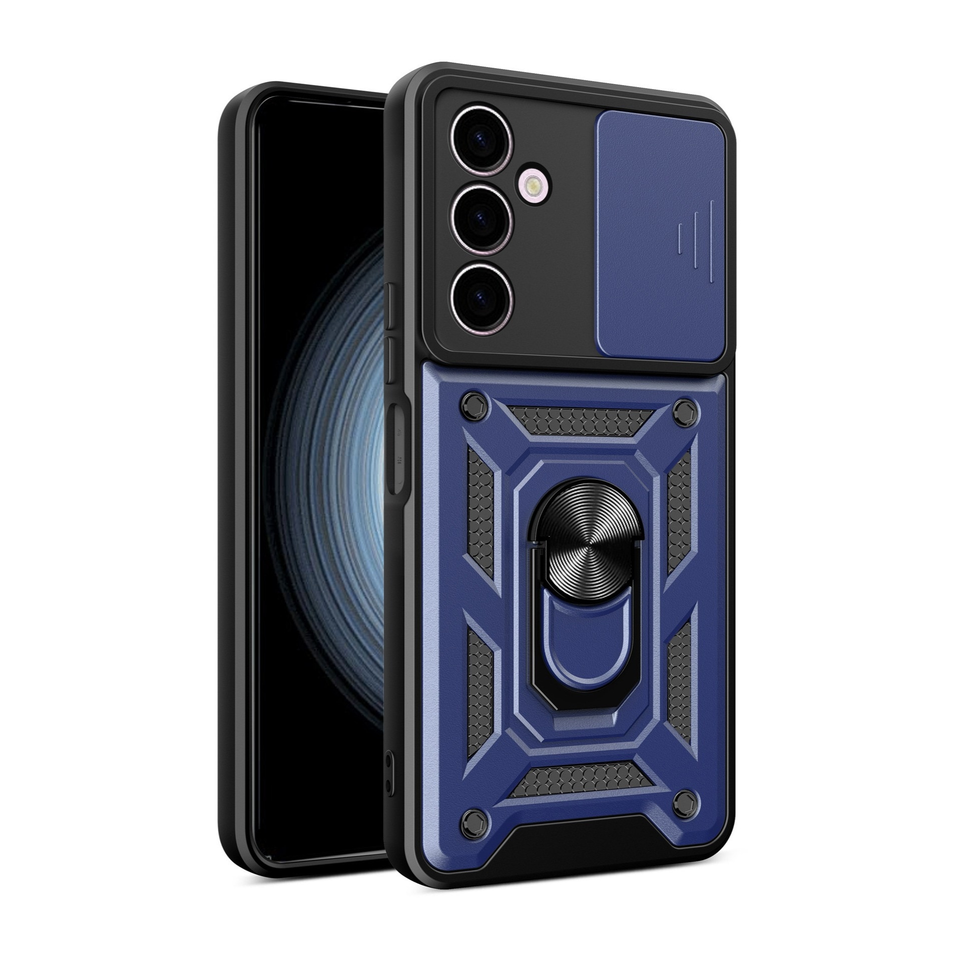 Husa telefon, pentru Samsung Galaxy A25 5G Capac de obiectiv al camerei glisante, inel rotativ 360°, Albastru