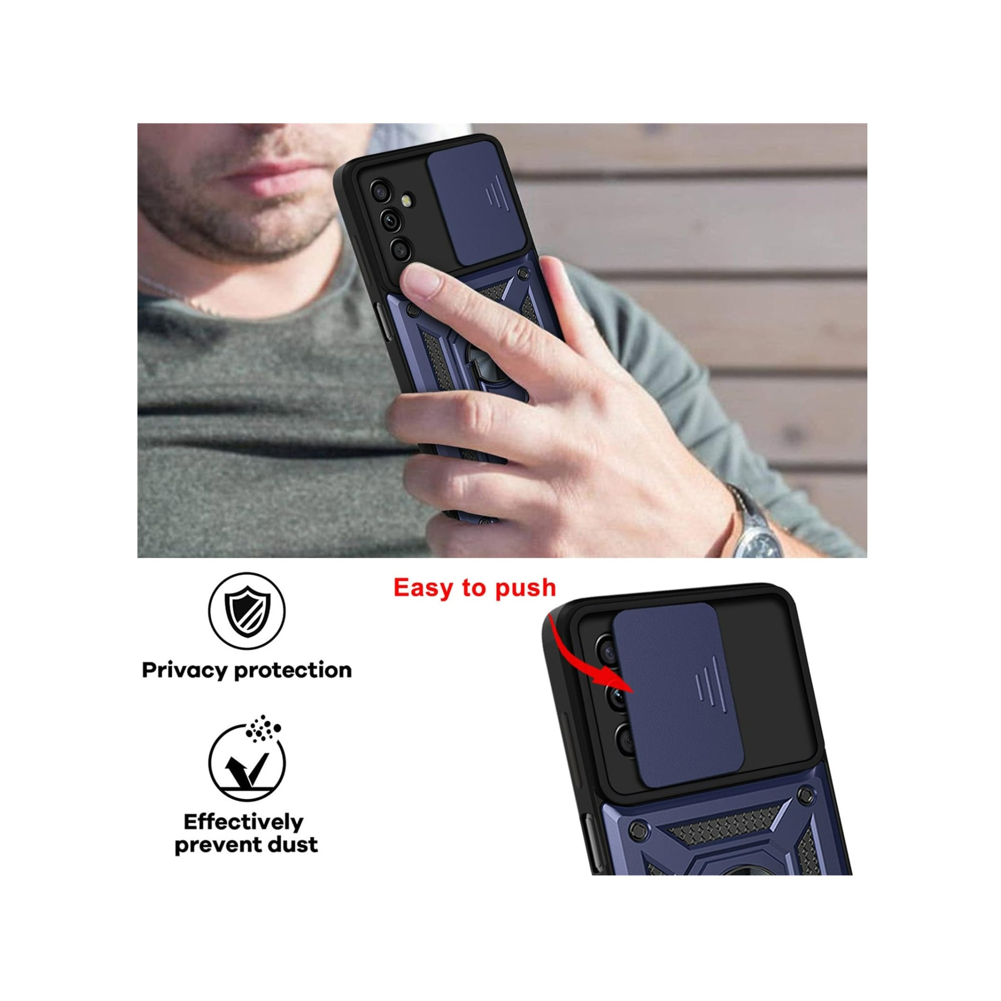 Husa telefon, pentru Samsung Galaxy A25 5G Capac de obiectiv al camerei glisante, inel rotativ 360°, Albastru