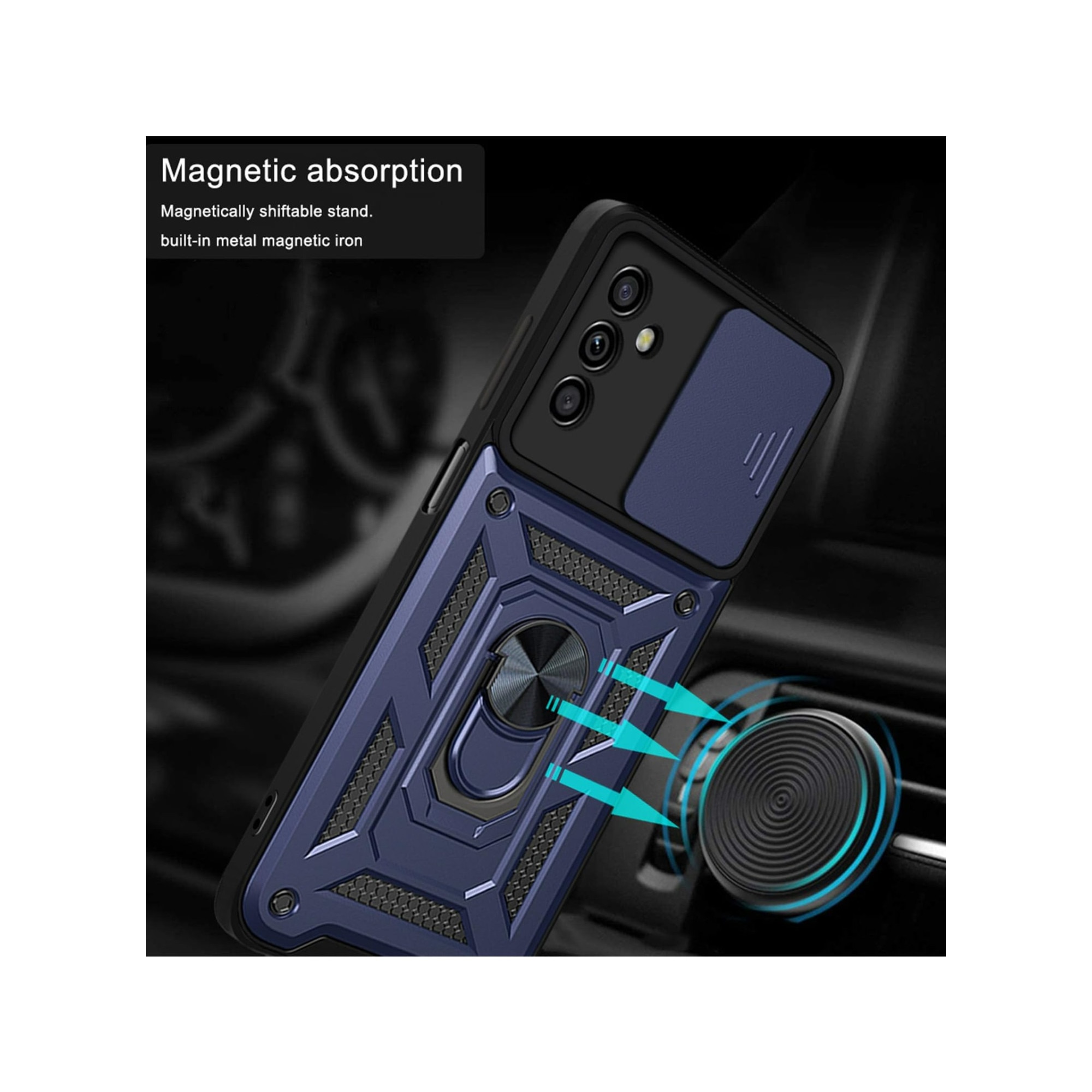 Husa telefon, pentru Samsung Galaxy A25 5G Capac de obiectiv al camerei glisante, inel rotativ 360°, Albastru