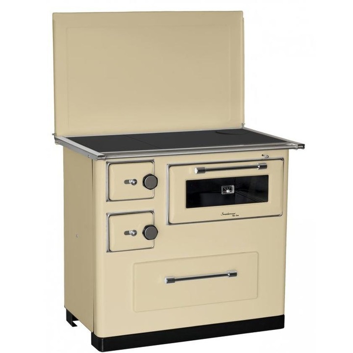 Flamo SD 10 Zománcozott sparhelt, krémszín, 120 mm füstcső, 7 kW, jobbos