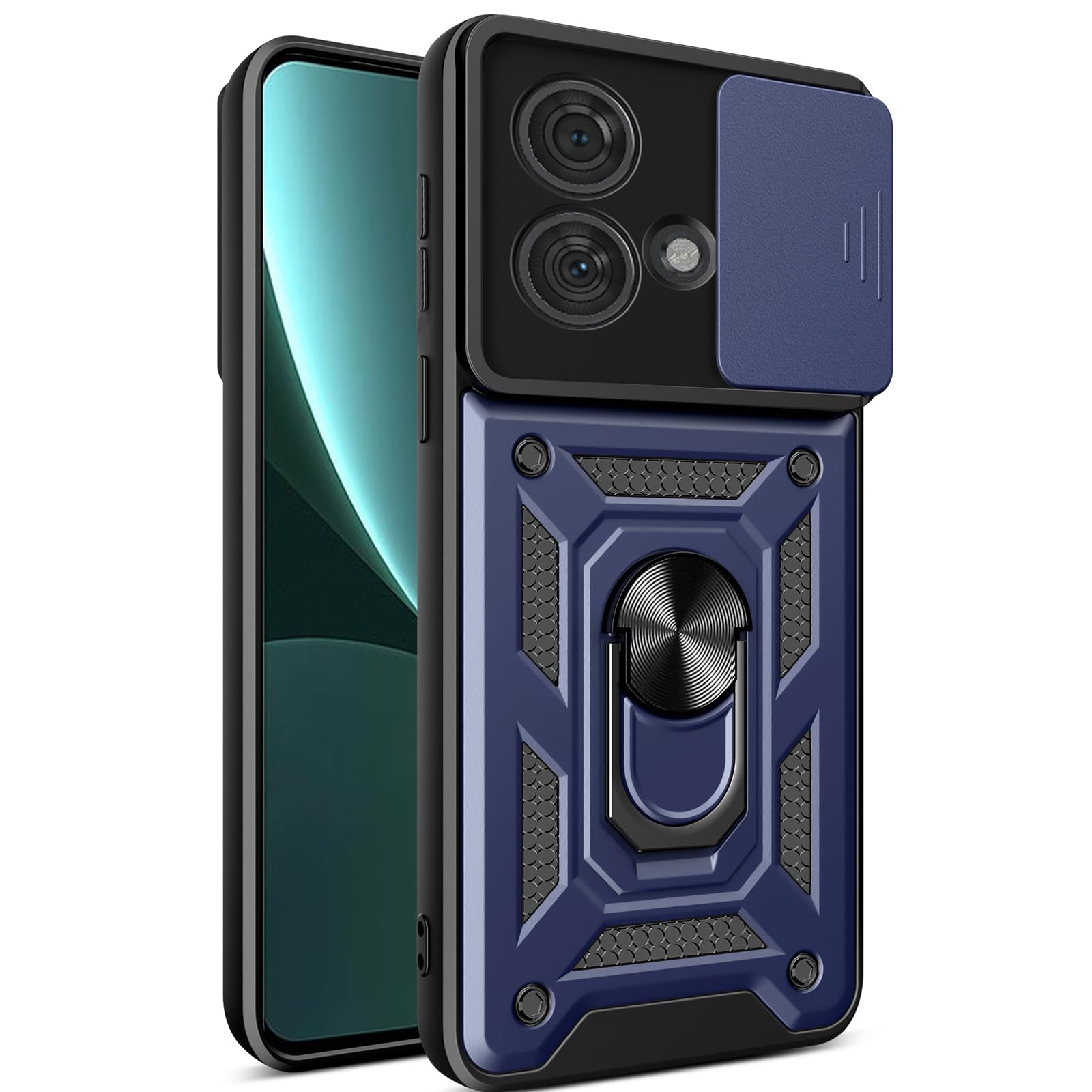 Husa telefon, pentru Motorola Edge 40 Neo 5G Capac de obiectiv al camerei glisante, inel rotativ 360°, Albastru