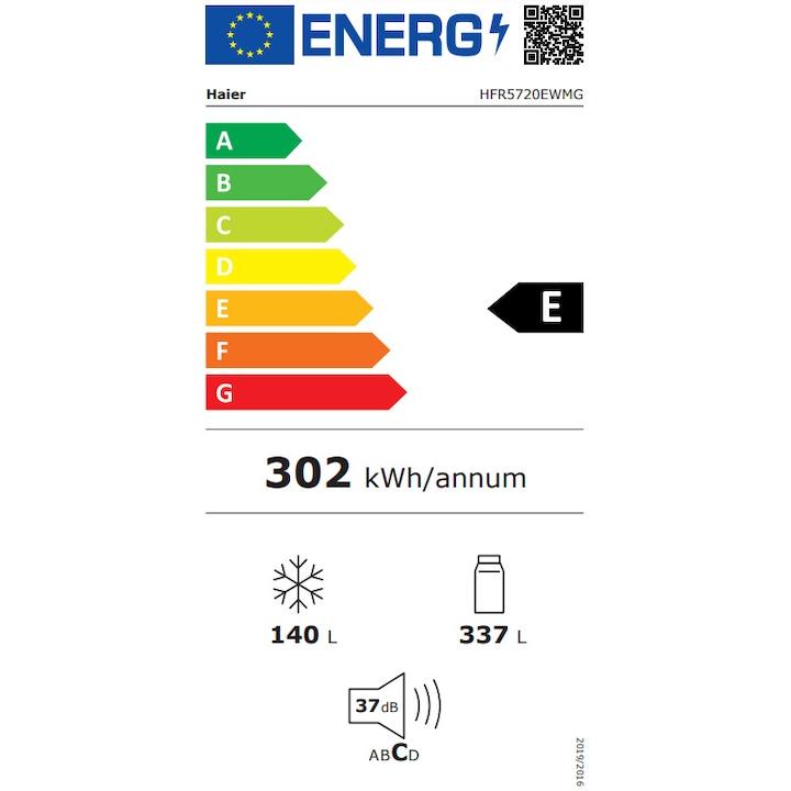 Side by side French Door Haier HFR5720EWMG, 477 l, Total No Frost, Clasa E, Air Surround, Humidity Zone, My Zone, Top Led, Dispenser apa, H 201 cm, Argintiu