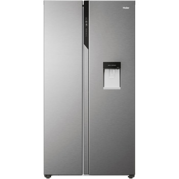 Side by side Haier HSR5918DWMP, 521 litri, Total No Frost, Multi air flow, Clasa D, SuperCooling, SuperFreezing, Holidays, dispenser apa, H 177 cm, Inox