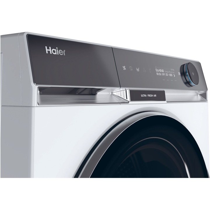 Masina de spalat rufe cu uscator Haier HWD100-B14397US, Spalare 10 kg, Uscare 6 kg, 1400 rpm, Motor Direct Motion, Clasa A, Ultra Fresh, WiFi, ABT, display LCD, Smart Dual Spray, Alb