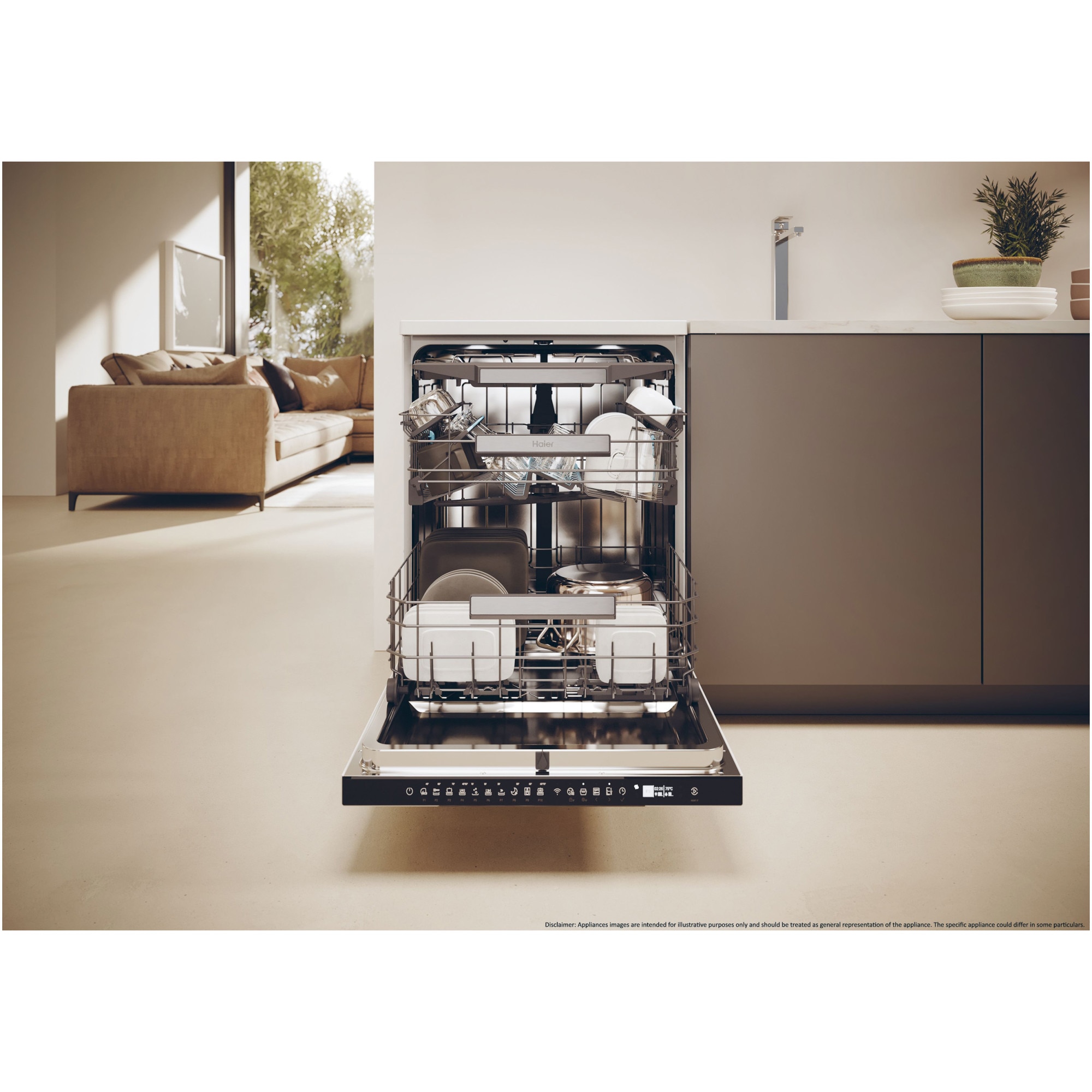 Masina de spalat vase Haier XF 6B2M3PW, 16 seturi, 10 programe, Clasa B, Motor Inverter, WiFi, H-Spray Arm, Flex Zone, Part Light, Powerwash, Automatic Open Door, 60 cm, Alb