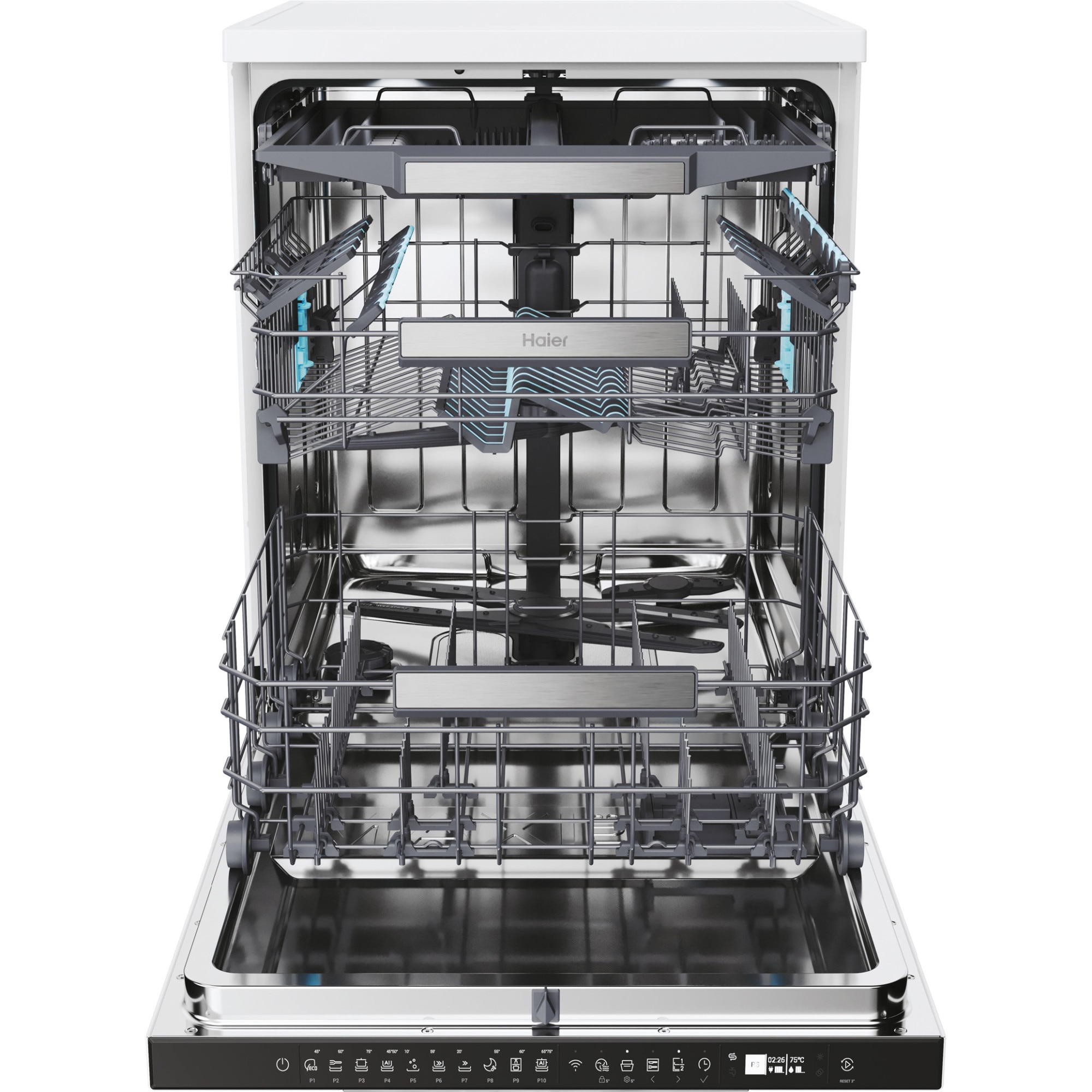 Masina de spalat vase Haier XF 6B2M3PW, 16 seturi, 10 programe, Clasa B, Motor Inverter, WiFi, H-Spray Arm, Flex Zone, Part Light, Powerwash, Automatic Open Door, 60 cm, Alb