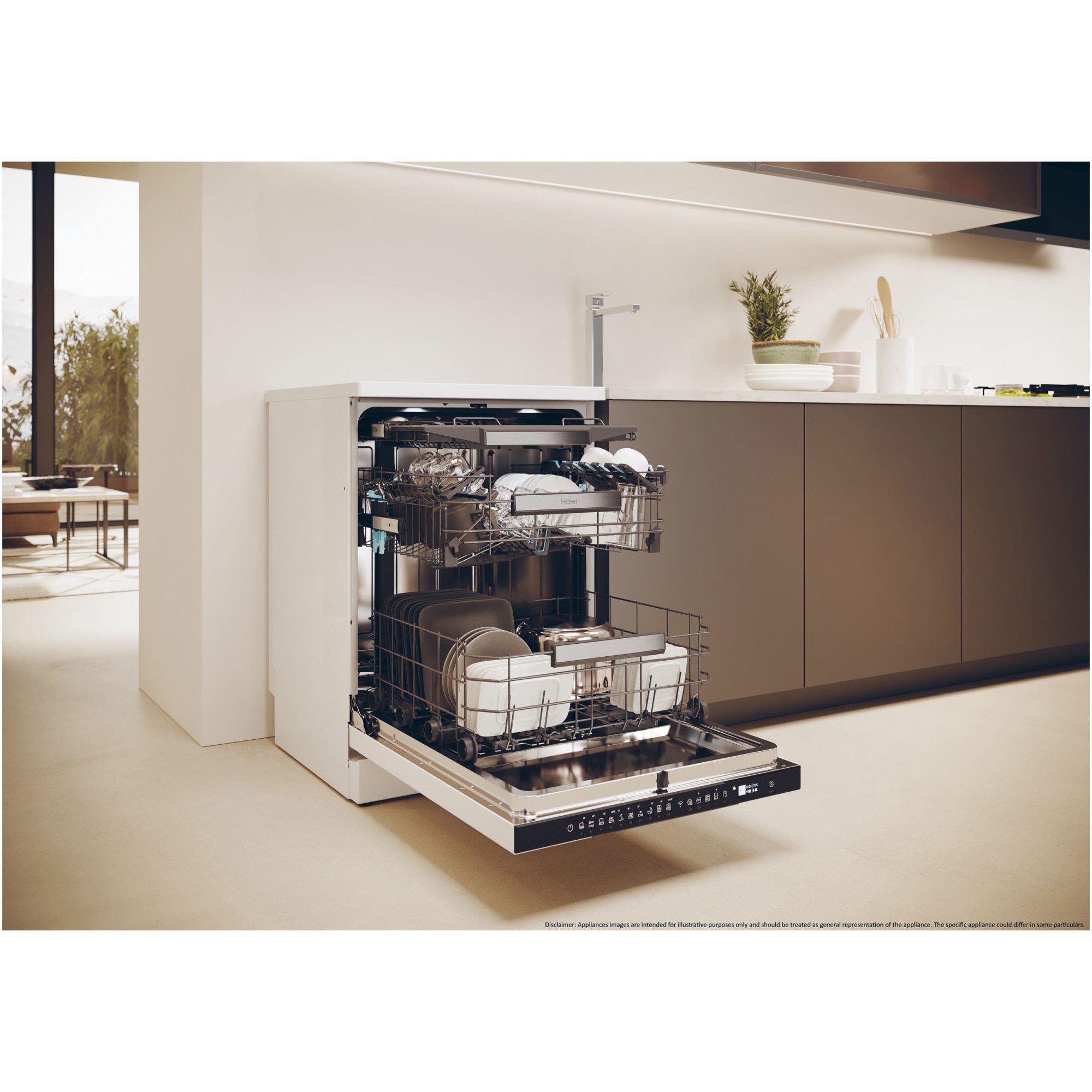 Masina de spalat vase Haier XF 6B2M3PW, 16 seturi, 10 programe, Clasa B, Motor Inverter, WiFi, H-Spray Arm, Flex Zone, Part Light, Powerwash, Automatic Open Door, 60 cm, Alb