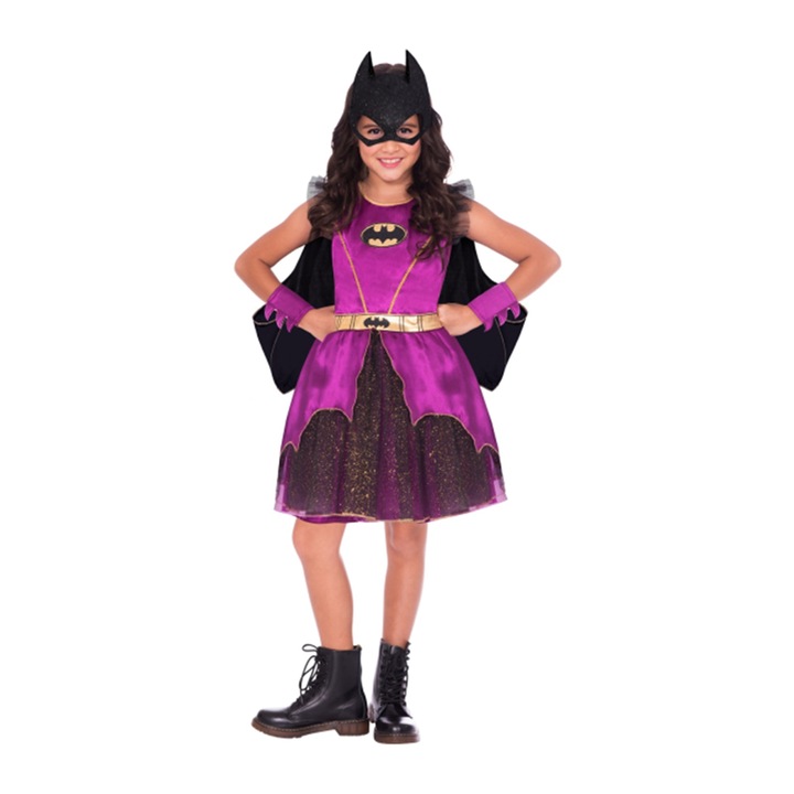 Costum Batgirl Purple cu pelerina pentru fete, 3-4 ani, 104 cm