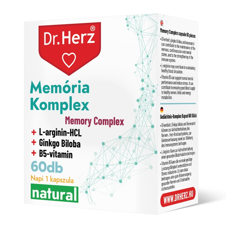 Capsule cu L-arginina, vitamina B5 si gingko biloba pentru memorie Dr Herz 60 buc