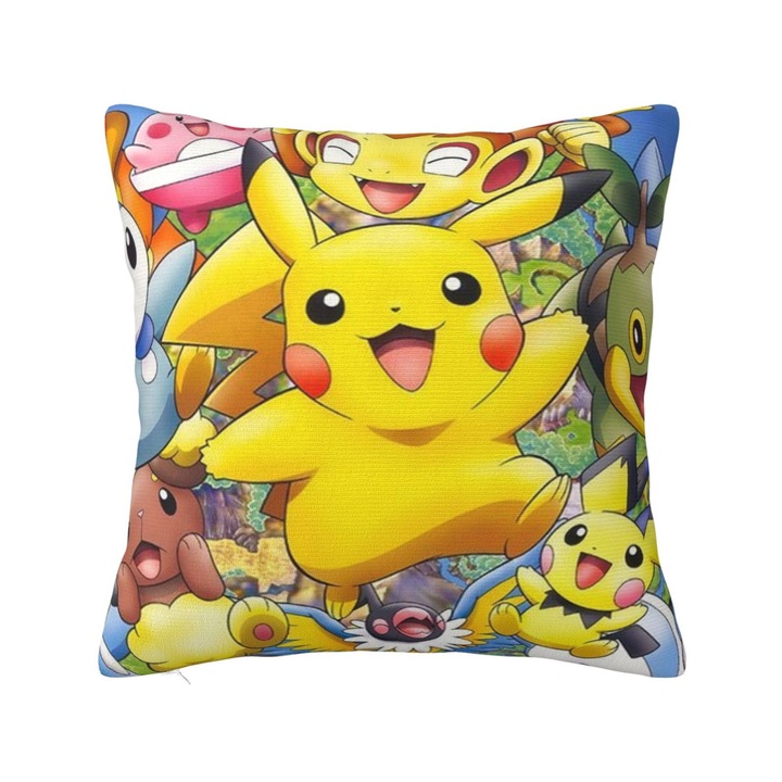 Fata de perna decorativa Rebaike, 60x60cm, antialergica, poliester, Pikachu