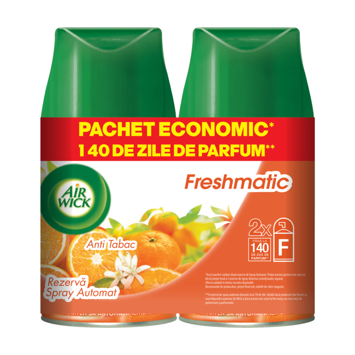 Резерва ароматизатор за стая Air Wick Freshmatic, Антитабак, Duo Pack, 2x250 мл