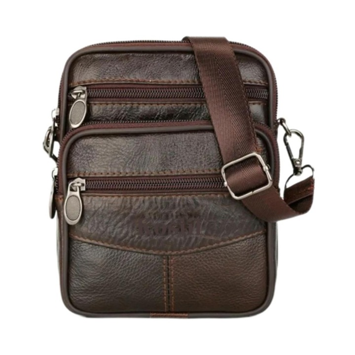 Kosiil férfi táska, Vintage, Természetes bőr, Barna, 14,5x6x17,5 cm
