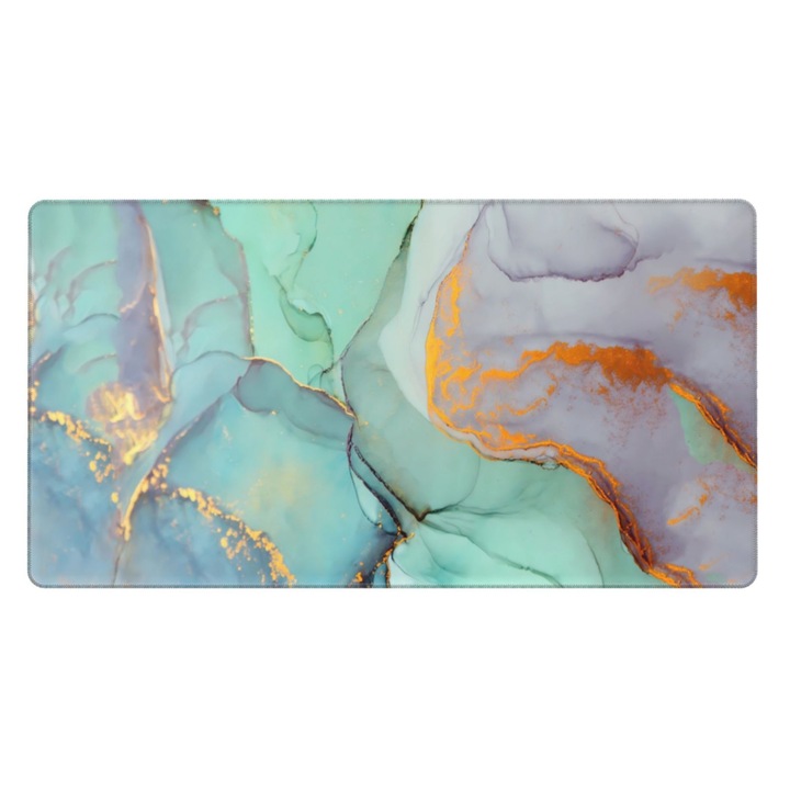 Mousepad Rebaike, 40x75cm, Lycra, Baza Antiderapanta, Verde, Model Marmura