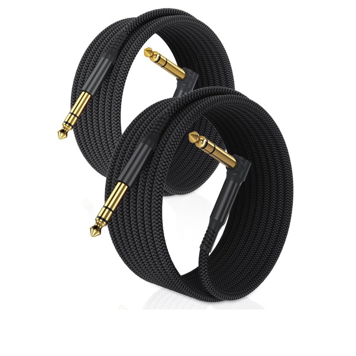 RUXELY 6,35 mm-es 3M 3M derékszögű TRS derékszögű 1/4 hangszer férfi-férfi sztereó audio jack kábelkészlet elektromos gitár basszus keverő erősítő hangszínszabályzóhoz