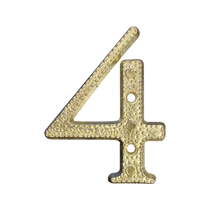 Номер за врата и порта, Метален, Номер 4, Златист, 43 мм