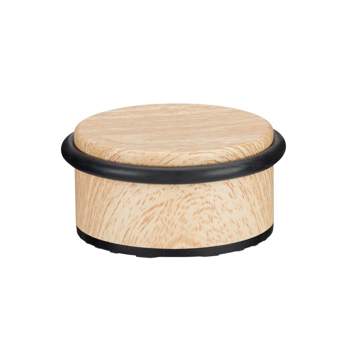 Opritor de usa Shopiens® pentru podea, mobil, cu 1 inel, din otel, 100 x 47 mm, aspect lemn