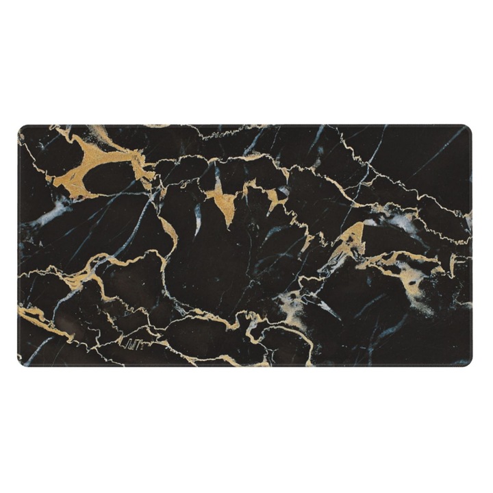 Mousepad Gaming Rebaike, 40x90cm, Suprafata Lycra, Margini Intarite, Negru, Model Marmura