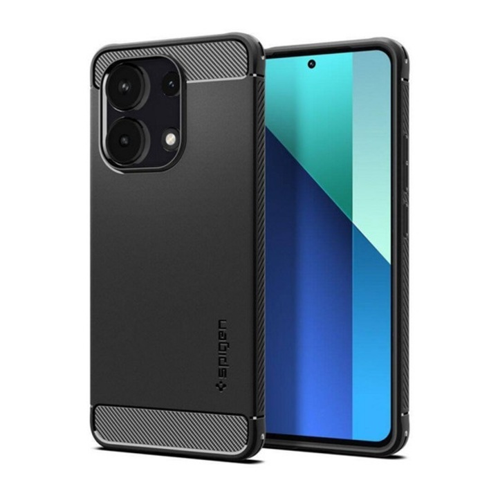 Spigen rugged armor szilikon mobiltelefon tok, ütésállóság, légpárnás sarok, karbon minta, fekete, kompatibilis: Xiaomi Redmi Note 13 4G