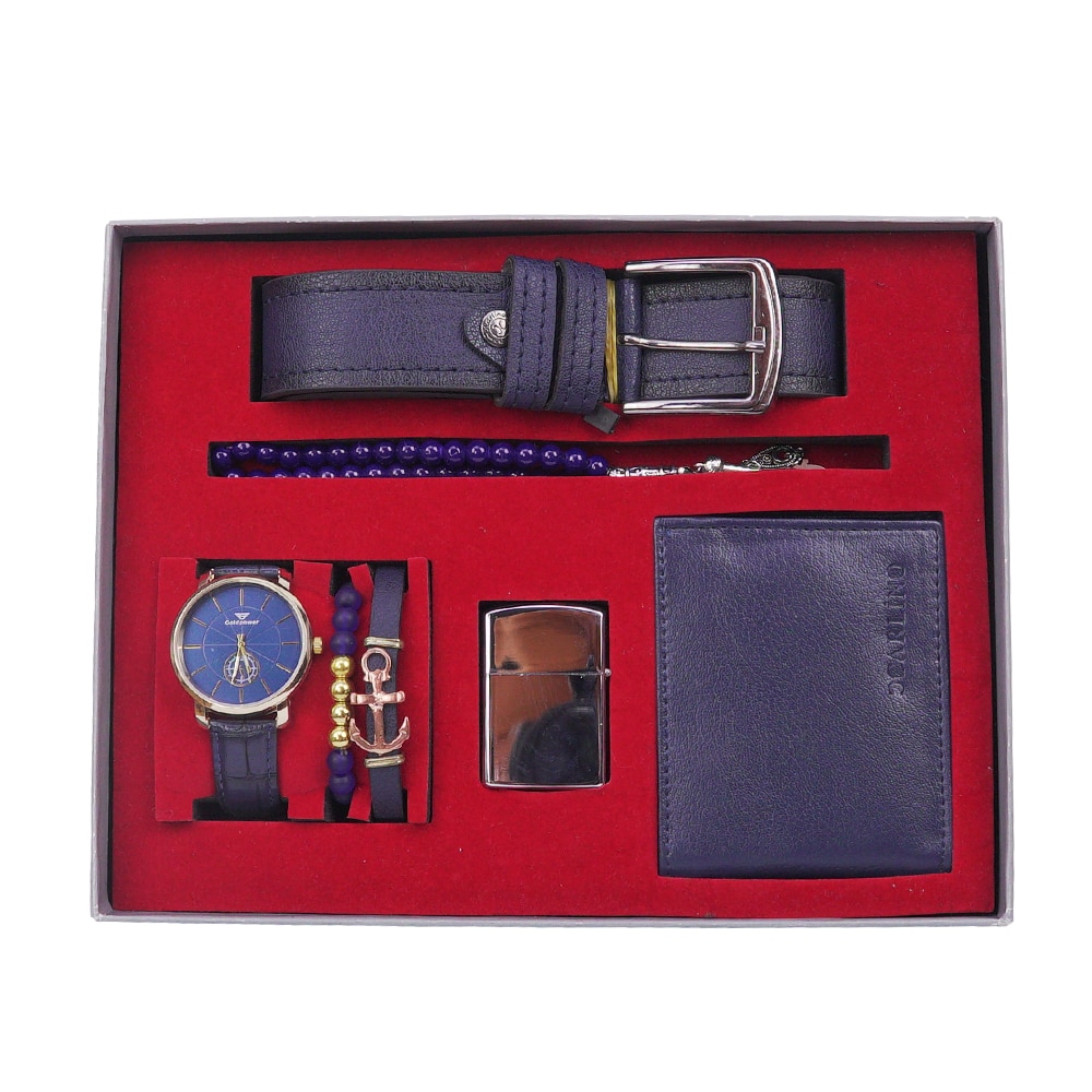 Set cadou pentru barbati 6 buc: ceas, ochelari, curea de piele