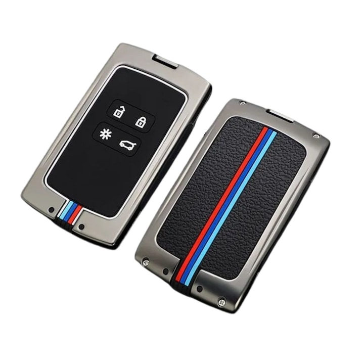 Husa cheie metalica ultrarezistenta AUTOTOB®, Dacia Logan Sandero Jogger Duster, Renault Megane Talisman Kadjar Austral Arkana Scenic Clio, gun metal gray