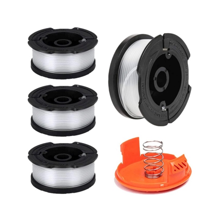 Комплект консумативи за верижен трион Kosiil, накрайници и капак на телта, съвместим с Black & Decker, 4 макари, 1 капак, черен