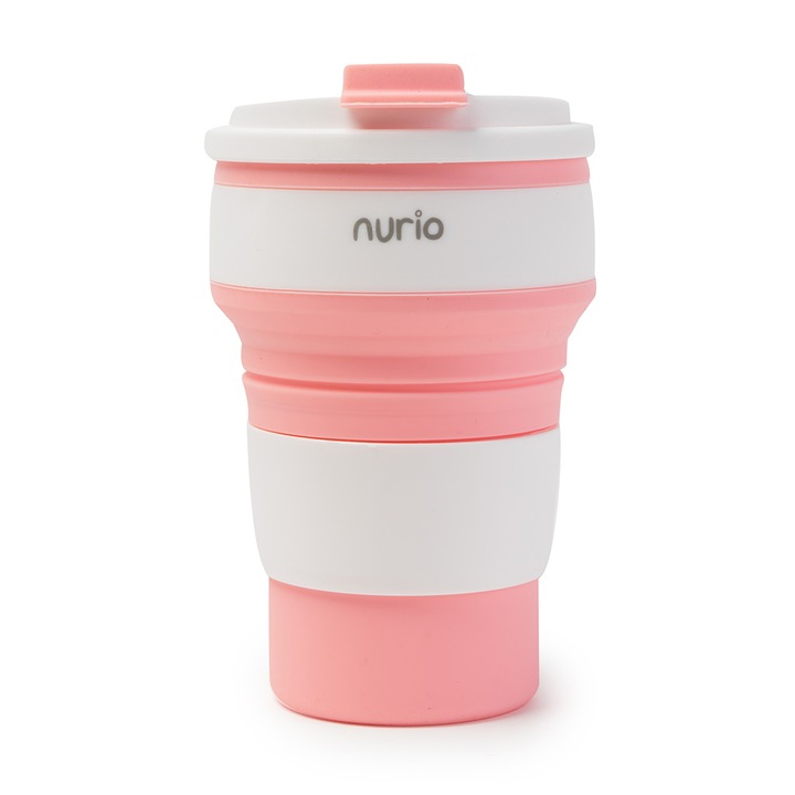 Pahar Pliabil din Silicon cu Capac - Roz Nurio