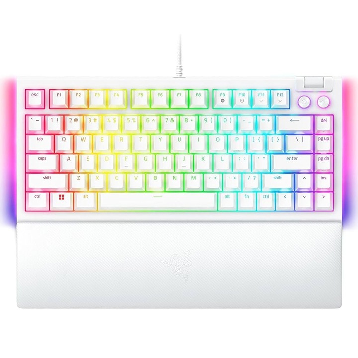 Клавиатура Gaming BlackWidow V4 75%, Механична, ABS клавиши, layout US, RGB подсветка, 6 персонализируеми бутона, Магнитна опора за китката, Бял