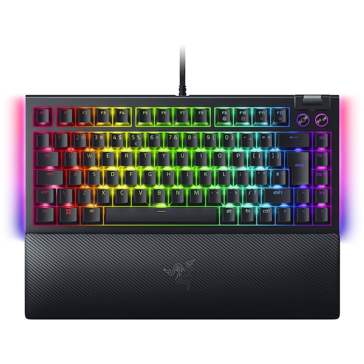 Механична клавиатура за гейминг BlackWidow V4 75%, ABS клавиши, Intls оформление. US (ISO), RGB осветление, 6 персонализирани бутона, магнитна опора за китката, черна