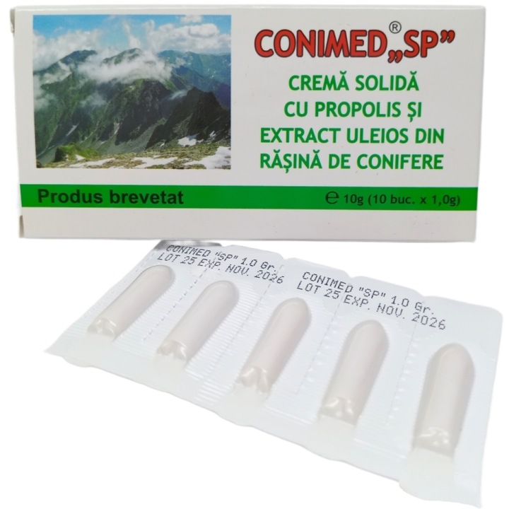 Supozitoare Conimed "SP", adjuvant in tratarea hemoroizilor, fisurilor anale si afectiunilor genitale, 10x1gr, Elzin Plant