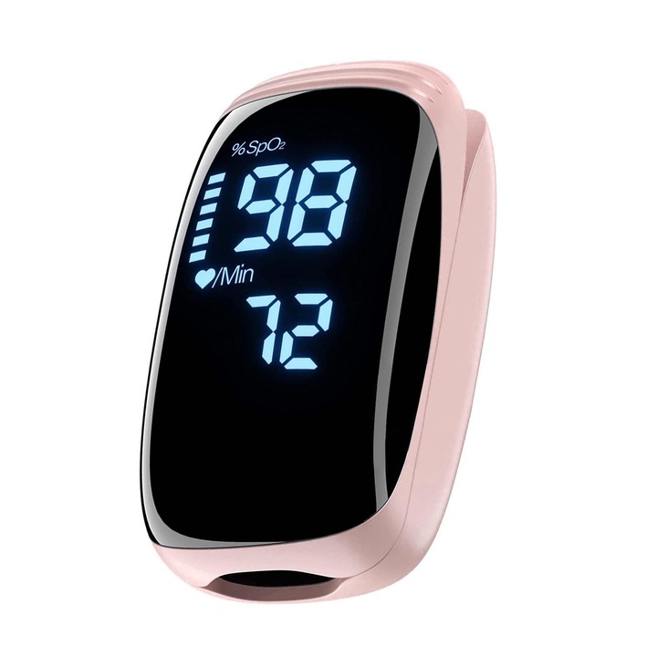 Pulsoximetru cu afisaj LED, cu un senzor de inalta precizie, Perfect Medical, baterie reincarcabila, roz