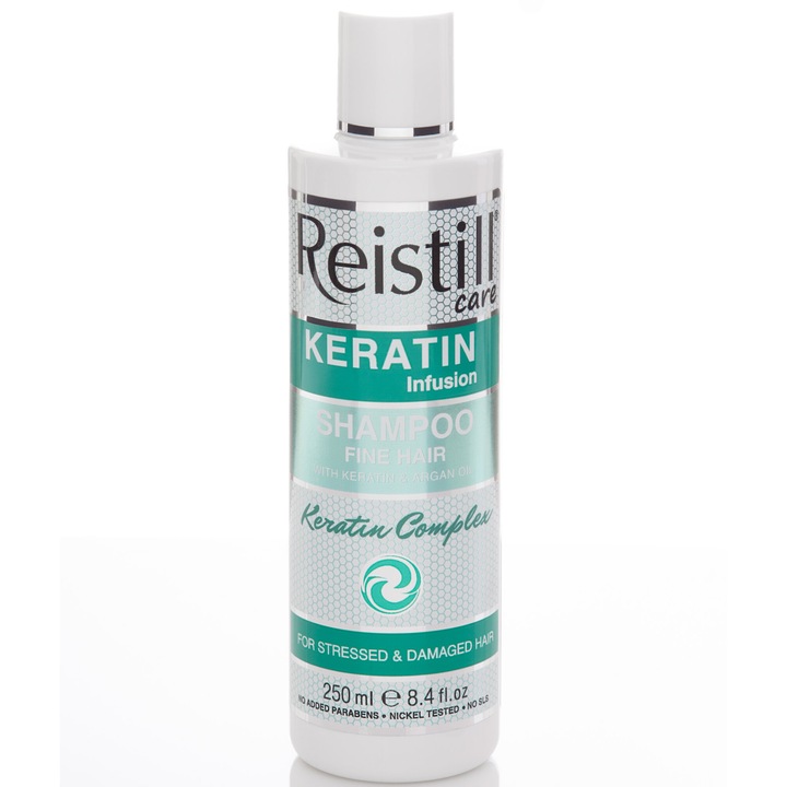 Keratin Infusion - Sampon restructurant cu keratina si ulei de argan bio pentru parul fin, 250ml, Reistill