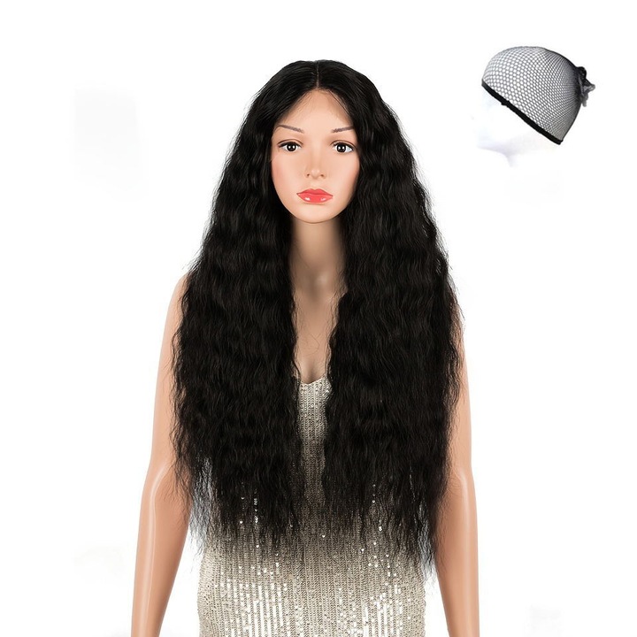 Peruca sintetica, negru, 60cm