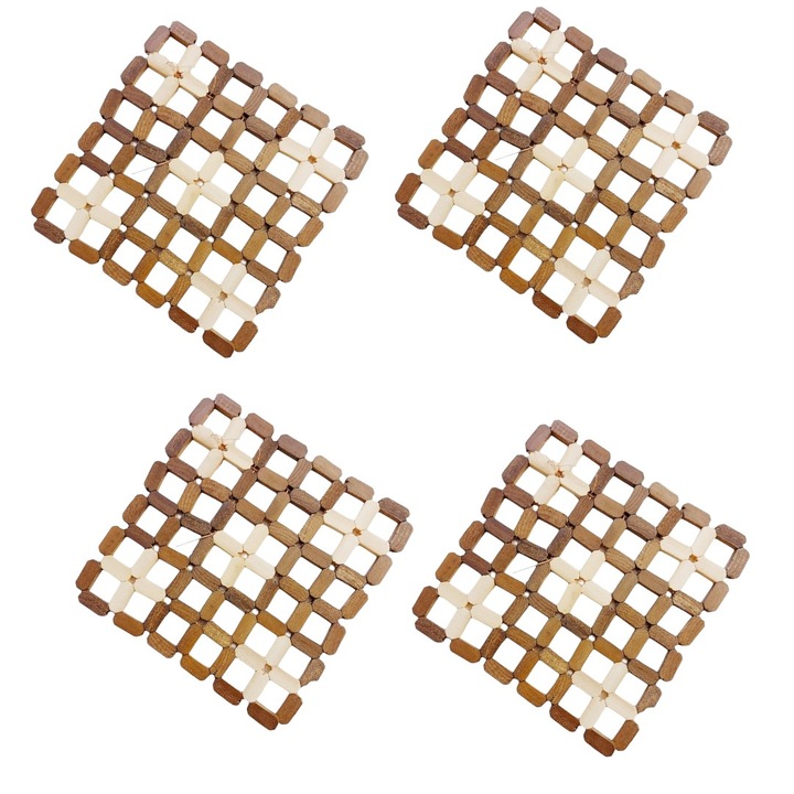 Set 4 suporti bambus, 14,5x14,5 cm, pentru tavi si oale bucatarie