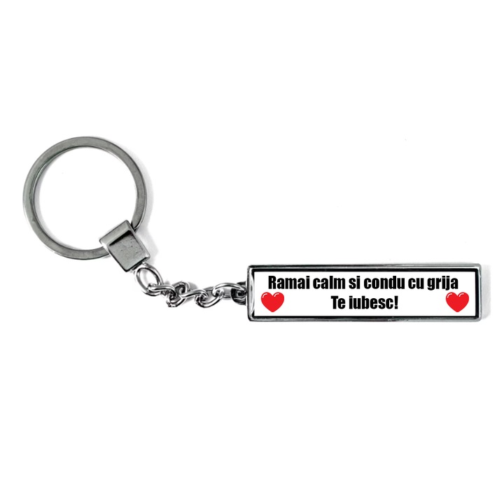 Breloc metalic AUTO cu mesaj "Ramai calm si condu cu grija", Betaprint, Argintiu