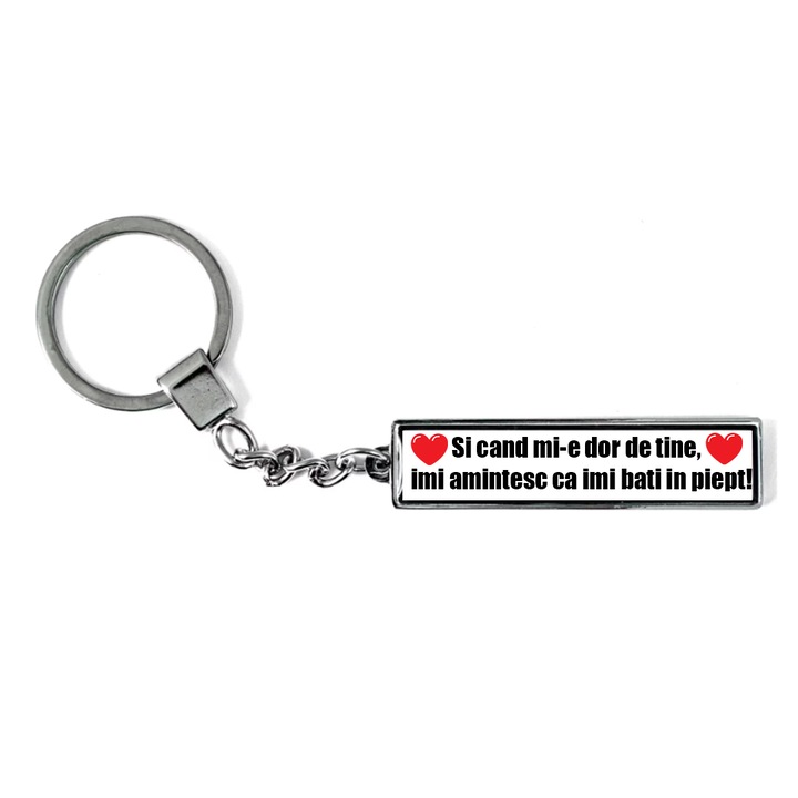 Breloc metalic AUTO cu mesaj "Si cand mi-e dor de tine...", Betaprint, Argintiu