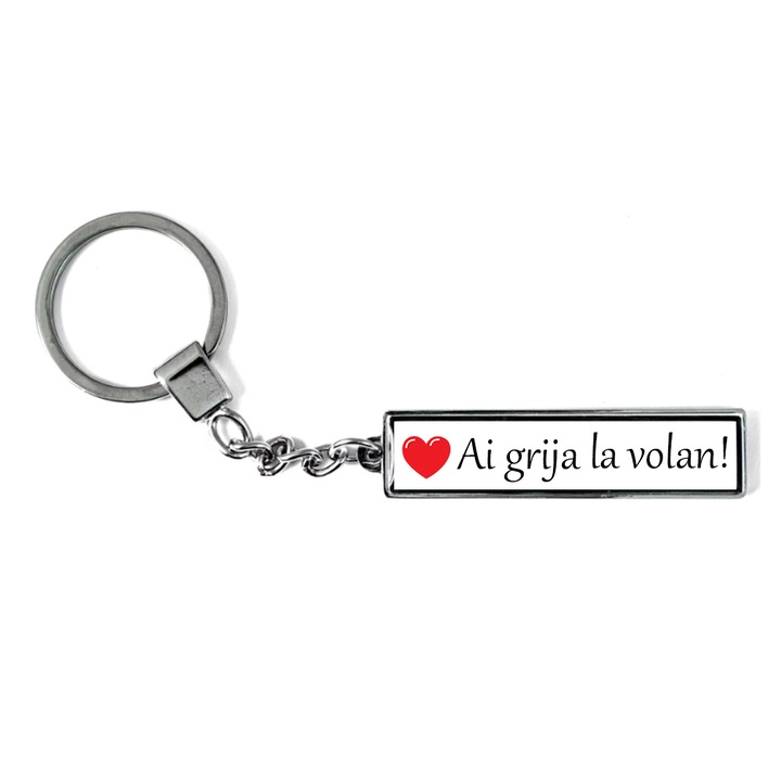 Breloc metalic AUTO cu mesaj "Ai grija la volan", Betaprint, Argintiu